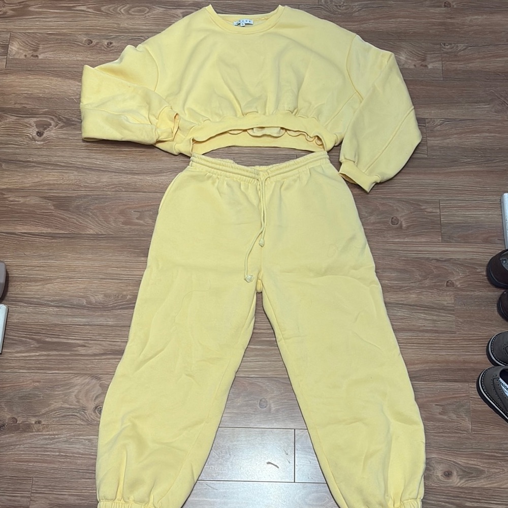 Yellow Cropped Sweatshirt and Joggers Set